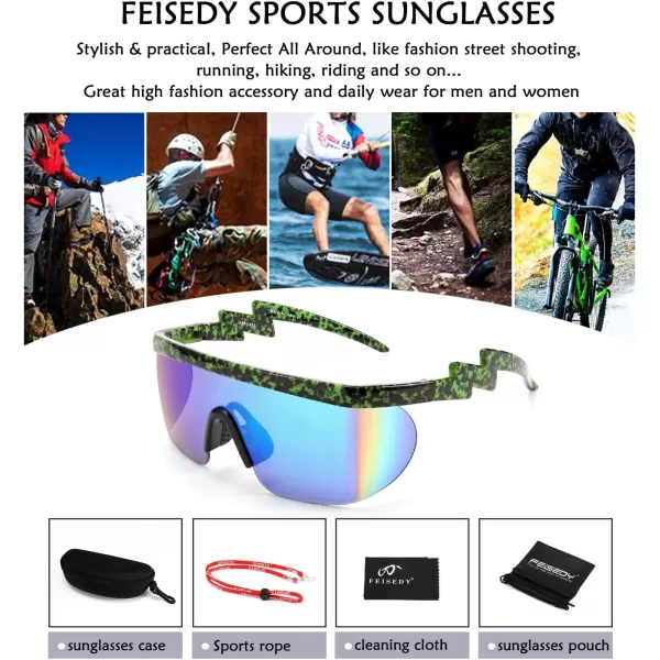 FEISEDY Oversized Mirror Shield Sport 80s Sunglasses Ski Goggles Flat Top One Piece Futuristic Visor Women Men B2522C03 Camouflage