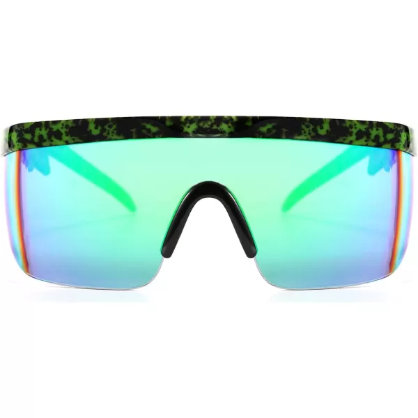 FEISEDY Oversized Mirror Shield Sport 80s Sunglasses Ski Goggles Flat Top One Piece Futuristic Visor Women Men B2522C03 Camouflage