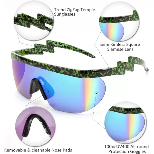 FEISEDY Oversized Mirror Shield Sport 80s Sunglasses Ski Goggles Flat Top One Piece Futuristic Visor Women Men B2522C03 Camouflage