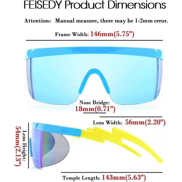 FEISEDY Oversized Mirror Shield Sport 80s Sunglasses Ski Goggles Flat Top One Piece Futuristic Visor Women Men B2522C04 Blue Sky