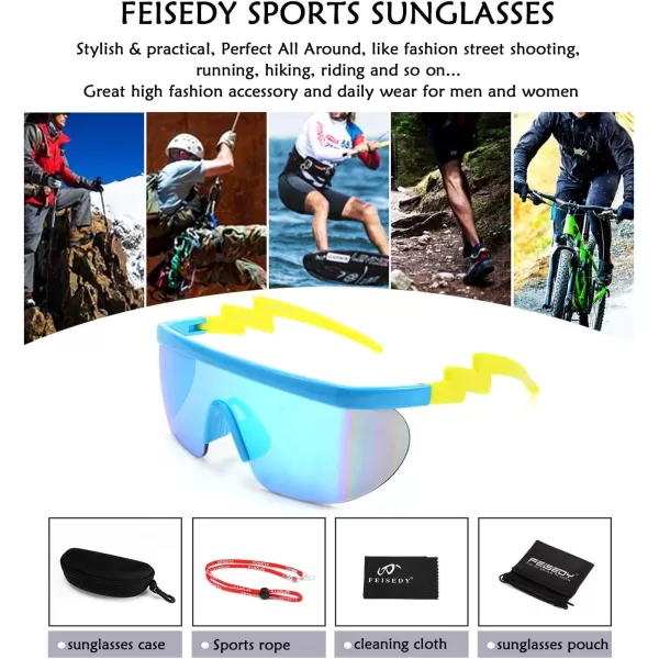 FEISEDY Oversized Mirror Shield Sport 80s Sunglasses Ski Goggles Flat Top One Piece Futuristic Visor Women Men B2522C04 Blue Sky
