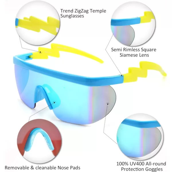 FEISEDY Oversized Mirror Shield Sport 80s Sunglasses Ski Goggles Flat Top One Piece Futuristic Visor Women Men B2522C04 Blue Sky