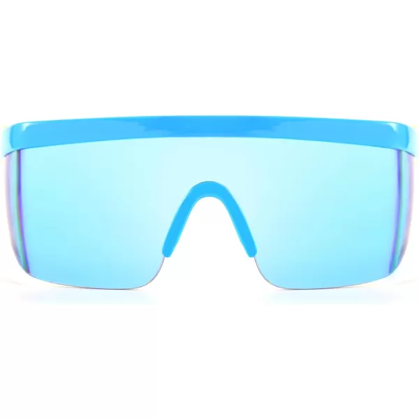FEISEDY Oversized Mirror Shield Sport 80s Sunglasses Ski Goggles Flat Top One Piece Futuristic Visor Women Men B2522C04 Blue Sky