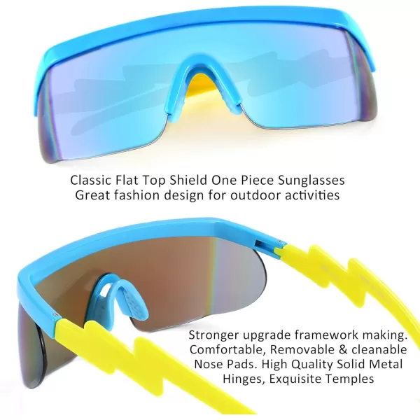 FEISEDY Oversized Mirror Shield Sport 80s Sunglasses Ski Goggles Flat Top One Piece Futuristic Visor Women Men B2522C04 Blue Sky