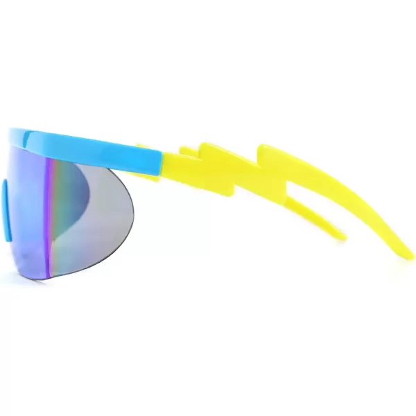 FEISEDY Oversized Mirror Shield Sport 80s Sunglasses Ski Goggles Flat Top One Piece Futuristic Visor Women Men B2522C04 Blue Sky