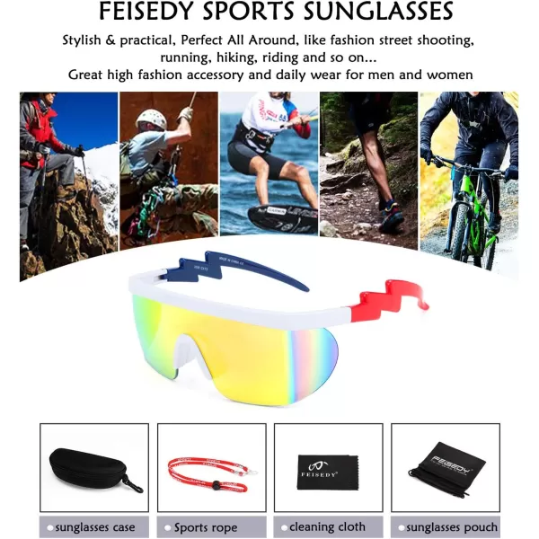 FEISEDY Oversized Mirror Shield Sport 80s Sunglasses Ski Goggles Flat Top One Piece Futuristic Visor Women Men B2522C06 Rainbow Blue Red Leg