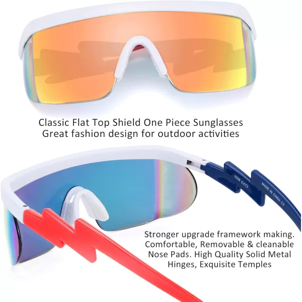 FEISEDY Oversized Mirror Shield Sport 80s Sunglasses Ski Goggles Flat Top One Piece Futuristic Visor Women Men B2522C06 Rainbow Blue Red Leg