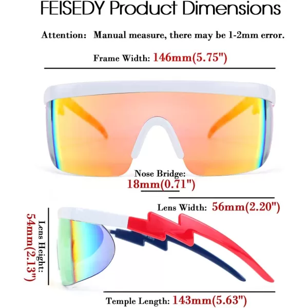FEISEDY Oversized Mirror Shield Sport 80s Sunglasses Ski Goggles Flat Top One Piece Futuristic Visor Women Men B2522C06 Rainbow Blue Red Leg