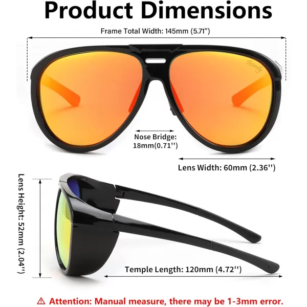 FEISEDY Polarized Aviator Sunglasses Men Women Oversized Round Steampunk Sunglasses Side Shield Goggles B0095Black Frame  Red Mirror Lens