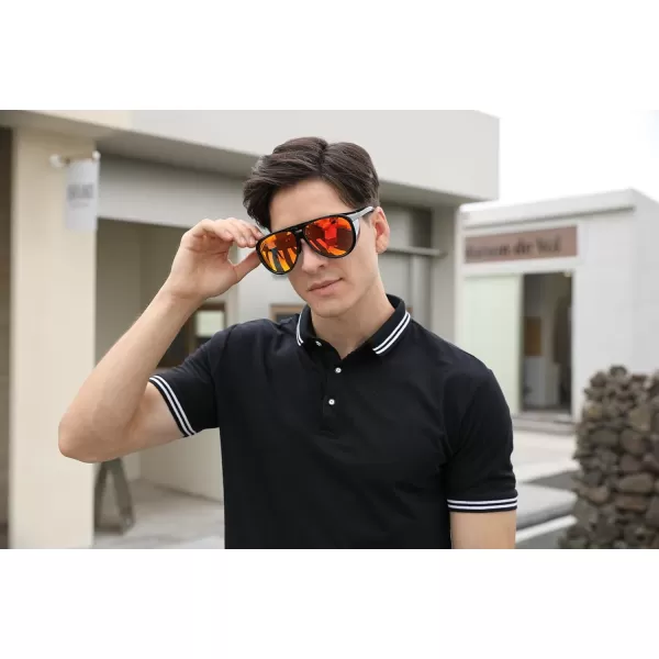 FEISEDY Polarized Aviator Sunglasses Men Women Oversized Round Steampunk Sunglasses Side Shield Goggles B0095Black Frame  Red Mirror Lens