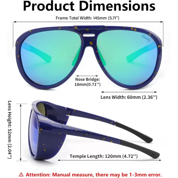 FEISEDY Polarized Aviator Sunglasses Men Women Oversized Round Steampunk Sunglasses Side Shield Goggles B0095Blue Frame  Green Mirror Lens