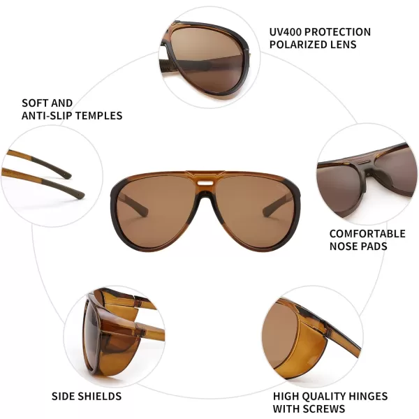 FEISEDY Polarized Aviator Sunglasses Men Women Oversized Round Steampunk Sunglasses Side Shield Goggles B0095Green Frame  Green Mirror Lens