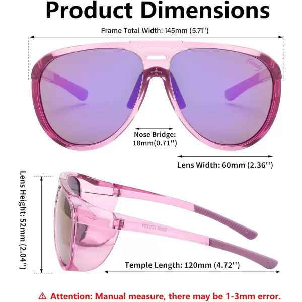 FEISEDY Polarized Aviator Sunglasses Men Women Oversized Round Steampunk Sunglasses Side Shield Goggles B0095Purple Frame  Purple Mirror Lens