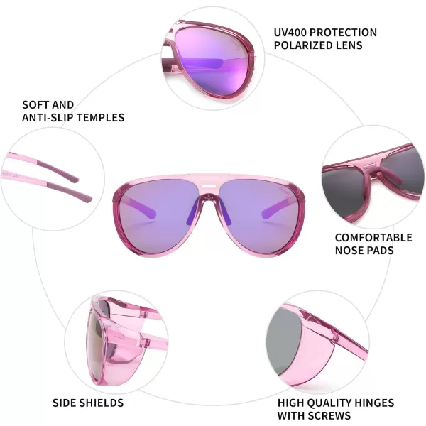 FEISEDY Polarized Aviator Sunglasses Men Women Oversized Round Steampunk Sunglasses Side Shield Goggles B0095Purple Frame  Purple Mirror Lens