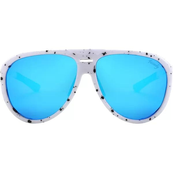 FEISEDY Polarized Aviator Sunglasses Men Women Oversized Round Steampunk Sunglasses Side Shield Goggles B0095White Frame  Blue Mirror Lens