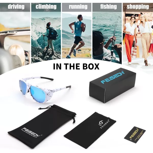 FEISEDY Polarized Aviator Sunglasses Men Women Oversized Round Steampunk Sunglasses Side Shield Goggles B0095White Frame  Blue Mirror Lens
