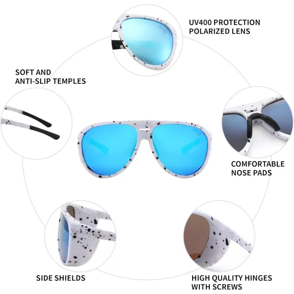 FEISEDY Polarized Aviator Sunglasses Men Women Oversized Round Steampunk Sunglasses Side Shield Goggles B0095White Frame  Blue Mirror Lens