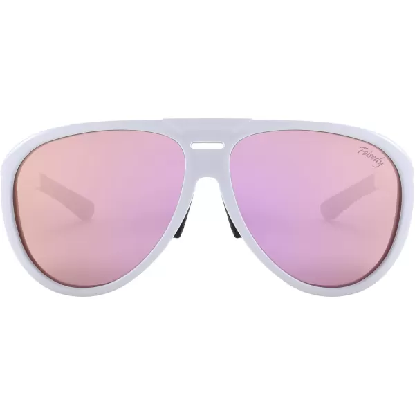 FEISEDY Polarized Aviator Sunglasses Men Women Oversized Round Steampunk Sunglasses Side Shield Goggles B0095White Frame  Pink Mirror Lens