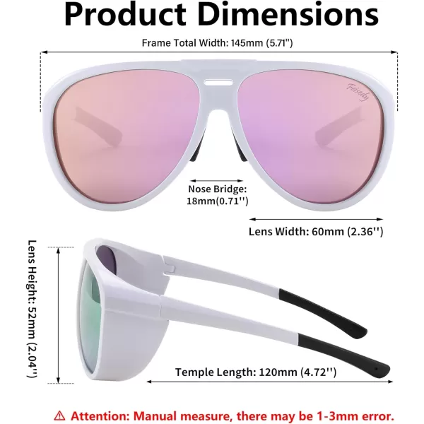 FEISEDY Polarized Aviator Sunglasses Men Women Oversized Round Steampunk Sunglasses Side Shield Goggles B0095White Frame  Pink Mirror Lens