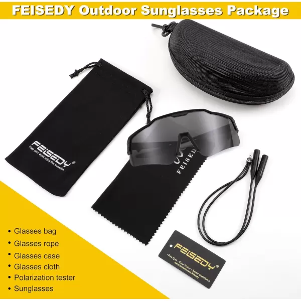 FEISEDY Polarized Youth Sports Sunglasses Teens Cycling Sunglasses Kids Sport Baseball Glasses for Boys Girls Age816 B0032Black FrameGray Lens