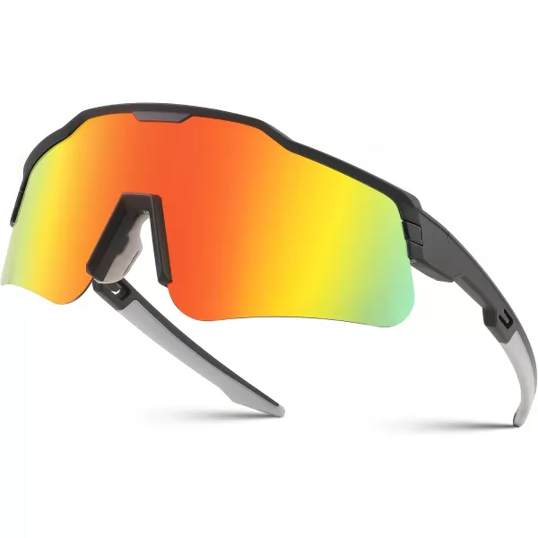 FEISEDY Polarized Youth Sports Sunglasses Teens Cycling Sunglasses Kids Sport Baseball Glasses for Boys Girls Age816 B0032Black FrameRed Mirror