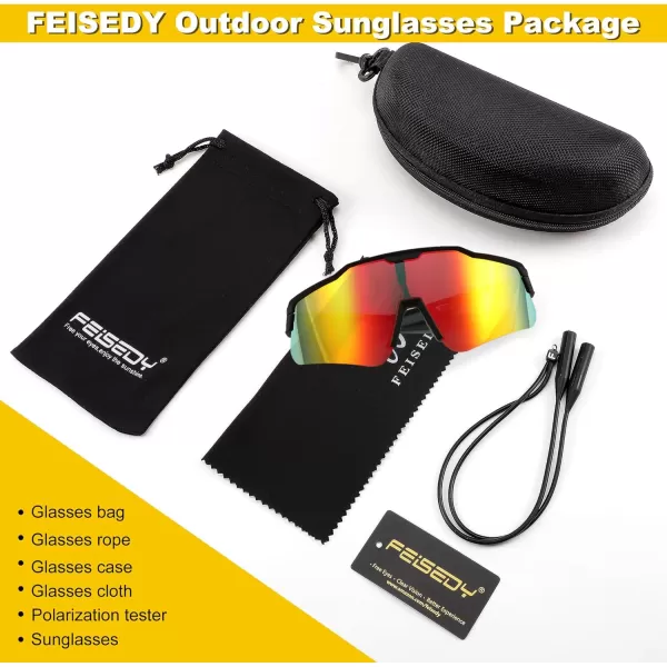 FEISEDY Polarized Youth Sports Sunglasses Teens Cycling Sunglasses Kids Sport Baseball Glasses for Boys Girls Age816 B0032Black FrameRed Mirror