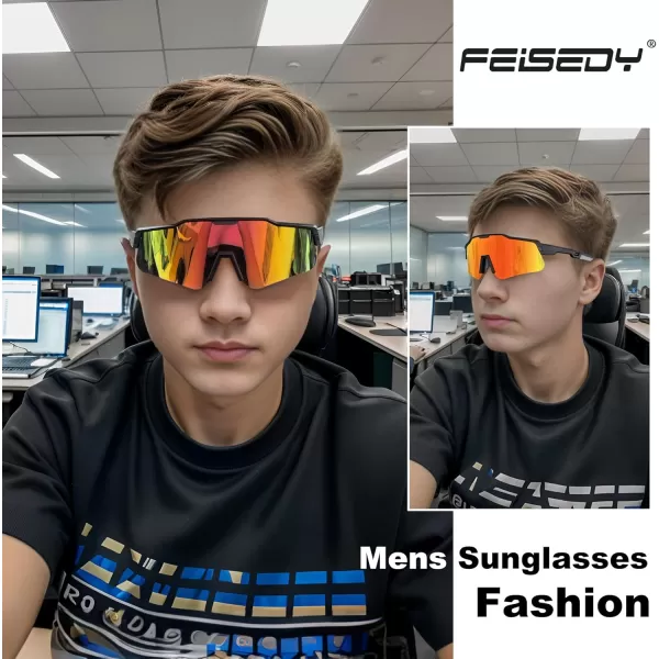 FEISEDY Polarized Youth Sports Sunglasses Teens Cycling Sunglasses Kids Sport Baseball Glasses for Boys Girls Age816 B0032Black FrameRed Mirror