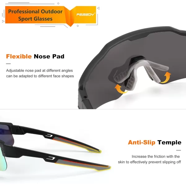 FEISEDY Polarized Youth Sports Sunglasses Teens Cycling Sunglasses Kids Sport Baseball Glasses for Boys Girls Age816 B0032Black FrameRed Mirror