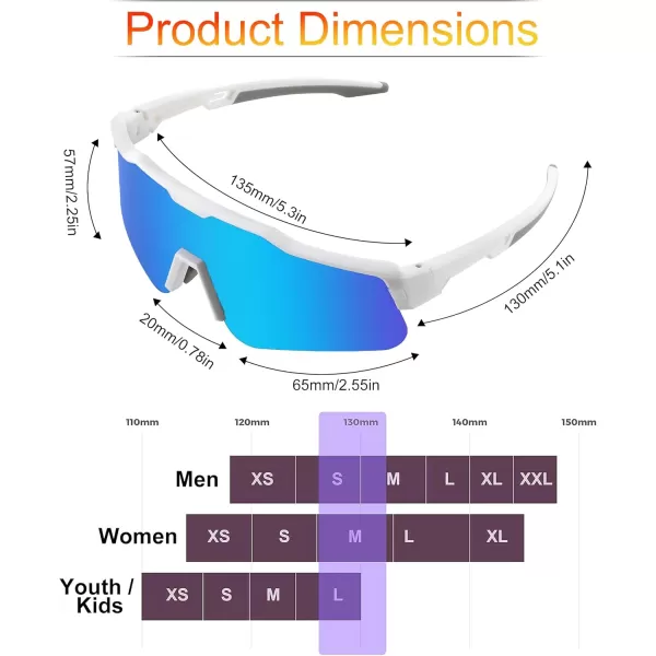 FEISEDY Polarized Youth Sports Sunglasses Teens Cycling Sunglasses Kids Sport Baseball Glasses for Boys Girls Age816 B0032White FrameBlue Mirror