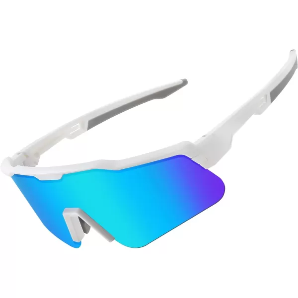 FEISEDY Polarized Youth Sports Sunglasses Teens Cycling Sunglasses Kids Sport Baseball Glasses for Boys Girls Age816 B0032White FrameBlue Mirror