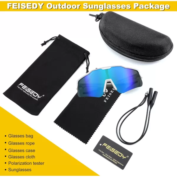 FEISEDY Polarized Youth Sports Sunglasses Teens Cycling Sunglasses Kids Sport Baseball Glasses for Boys Girls Age816 B0032White FrameBlue Mirror