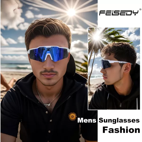 FEISEDY Polarized Youth Sports Sunglasses Teens Cycling Sunglasses Kids Sport Baseball Glasses for Boys Girls Age816 B0032White FrameBlue Mirror