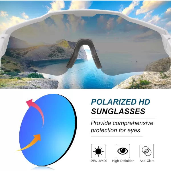 FEISEDY Polarized Youth Sports Sunglasses Teens Cycling Sunglasses Kids Sport Baseball Glasses for Boys Girls Age816 B0032White FrameBlue Mirror