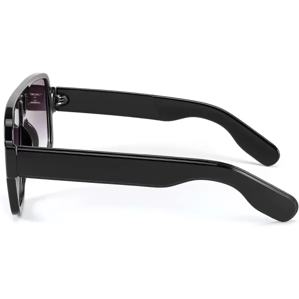 FEISEDY Retro 70s Oversized Pilot Sunglasses Women Men Plastic Vintage Square Frame B2954Black