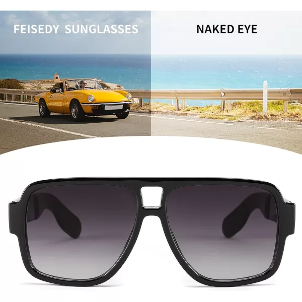FEISEDY Retro 70s Oversized Pilot Sunglasses Women Men Plastic Vintage Square Frame B2954Black