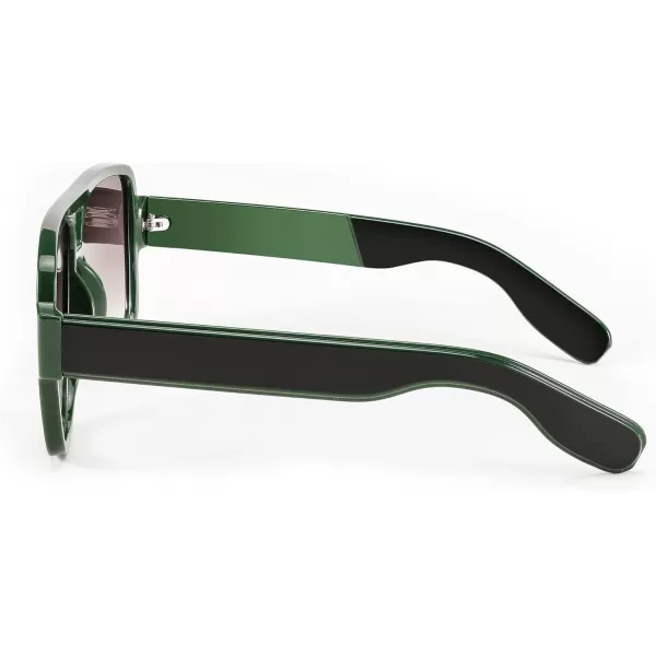 FEISEDY Retro 70s Oversized Pilot Sunglasses Women Men Plastic Vintage Square Frame B2954Black Green