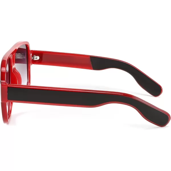 FEISEDY Retro 70s Oversized Pilot Sunglasses Women Men Plastic Vintage Square Frame B2954Black Red