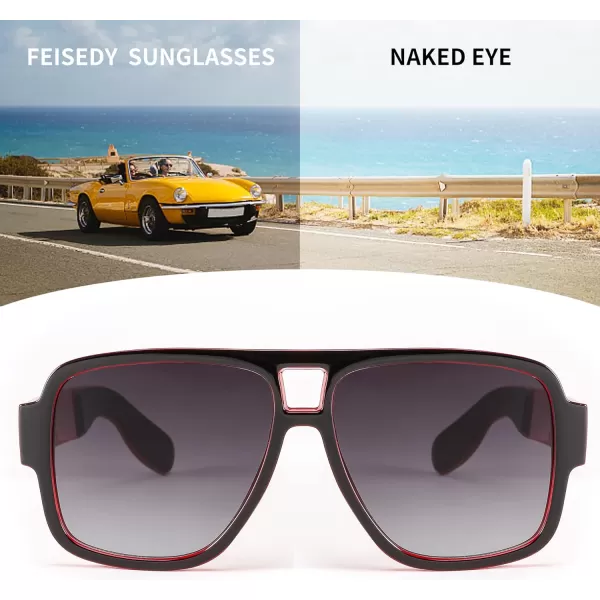 FEISEDY Retro 70s Oversized Pilot Sunglasses Women Men Plastic Vintage Square Frame B2954Black Red