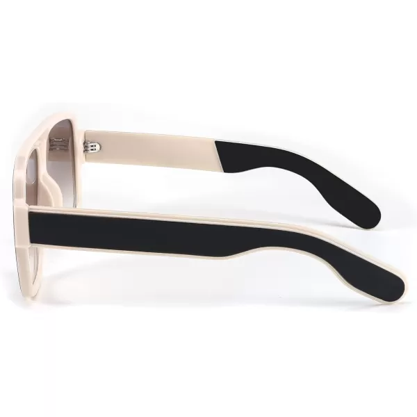 FEISEDY Retro 70s Oversized Pilot Sunglasses Women Men Plastic Vintage Square Frame B2954Black White