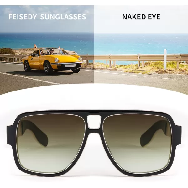 FEISEDY Retro 70s Oversized Pilot Sunglasses Women Men Plastic Vintage Square Frame B2954Black White