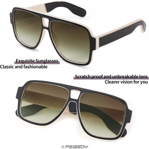 FEISEDY Retro 70s Oversized Pilot Sunglasses Women Men Plastic Vintage Square Frame B2954Black White
