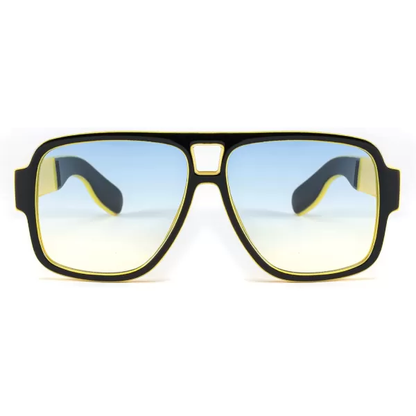 FEISEDY Retro 70s Oversized Pilot Sunglasses Women Men Plastic Vintage Square Frame B2954Black Yellow