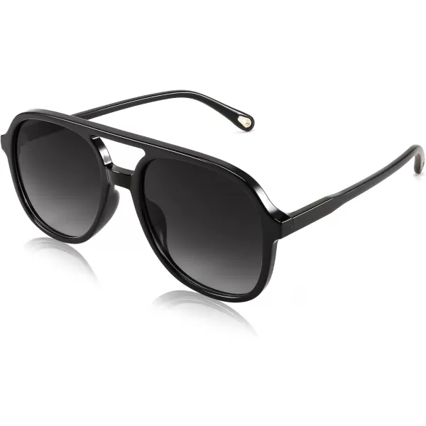 FEISEDY Retro Aviator Sunglasses Women Men Classic Square Shades Trendy Sun Glasses UV400 Protection B2394001 Black  Gradient Grey