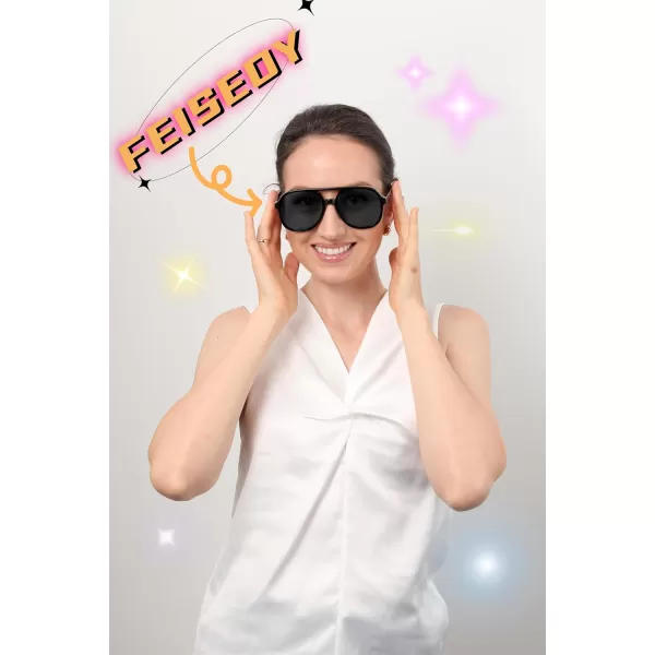 FEISEDY Retro Aviator Sunglasses Women Men Classic Square Shades Trendy Sun Glasses UV400 Protection B2394001 Black  Gradient Grey
