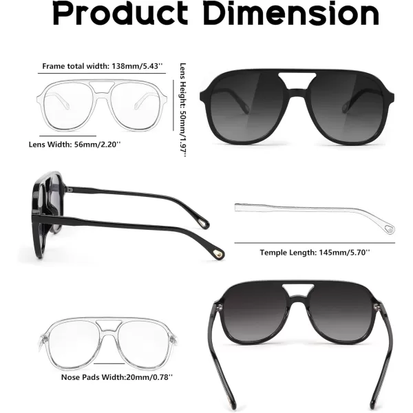FEISEDY Retro Aviator Sunglasses Women Men Classic Square Shades Trendy Sun Glasses UV400 Protection B2394001 Black  Gradient Grey
