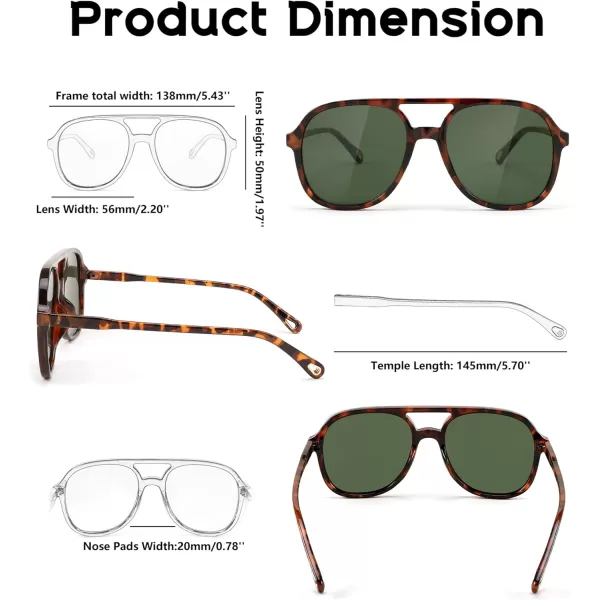 FEISEDY Retro Aviator Sunglasses Women Men Classic Square Shades Trendy Sun Glasses UV400 Protection B2394002 Leopard  Green