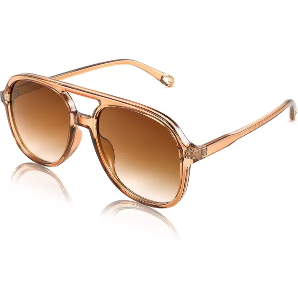 FEISEDY Retro Aviator Sunglasses Women Men Classic Square Shades Trendy Sun Glasses UV400 Protection B2394003 Brown  Gradient Tea