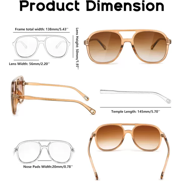 FEISEDY Retro Aviator Sunglasses Women Men Classic Square Shades Trendy Sun Glasses UV400 Protection B2394003 Brown  Gradient Tea