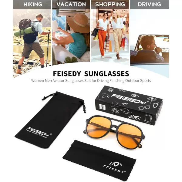 FEISEDY Retro Aviator Sunglasses Women Men Classic Square Shades Trendy Sun Glasses UV400 Protection B2394004 Black  Trendy Orange
