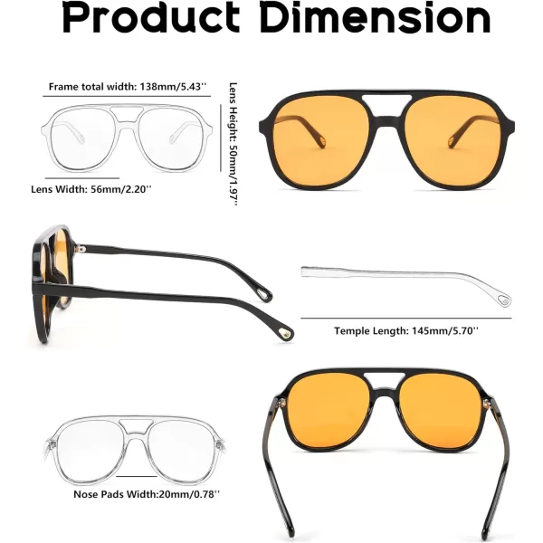FEISEDY Retro Aviator Sunglasses Women Men Classic Square Shades Trendy Sun Glasses UV400 Protection B2394004 Black  Trendy Orange